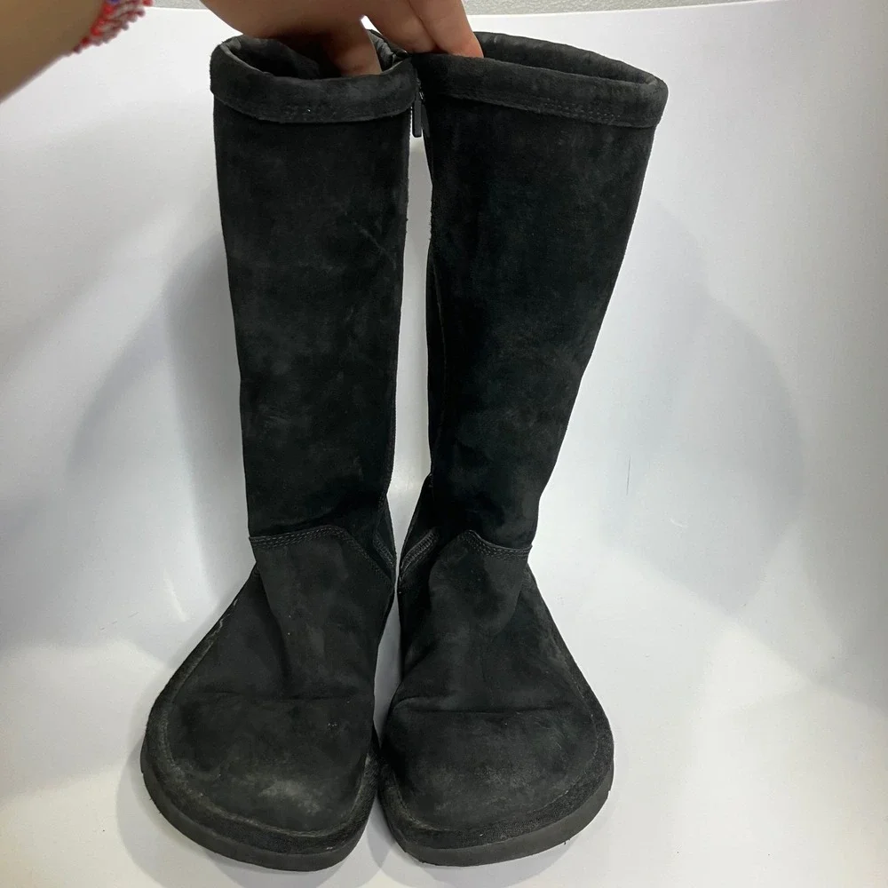 UGG Australia black tall boots side zipper black suede women's size‎ 7  trendy